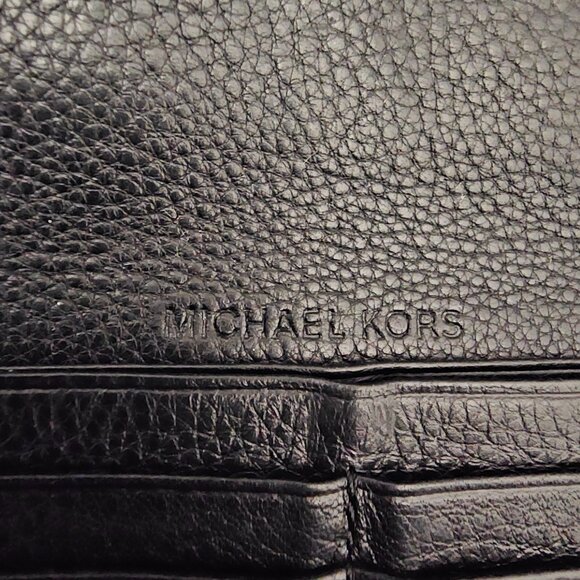 Michael Kors Jet Set Soft Pebbled Leather Travel Large Black Flat Wallet - Picture 3 of 12